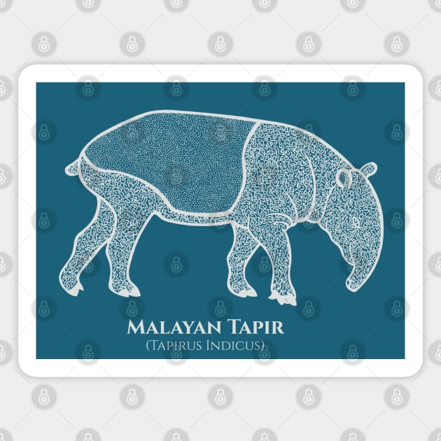 Malayan Tapir with Common and Scientific Names - cool tapir lover's gift Magnet by Green Paladin